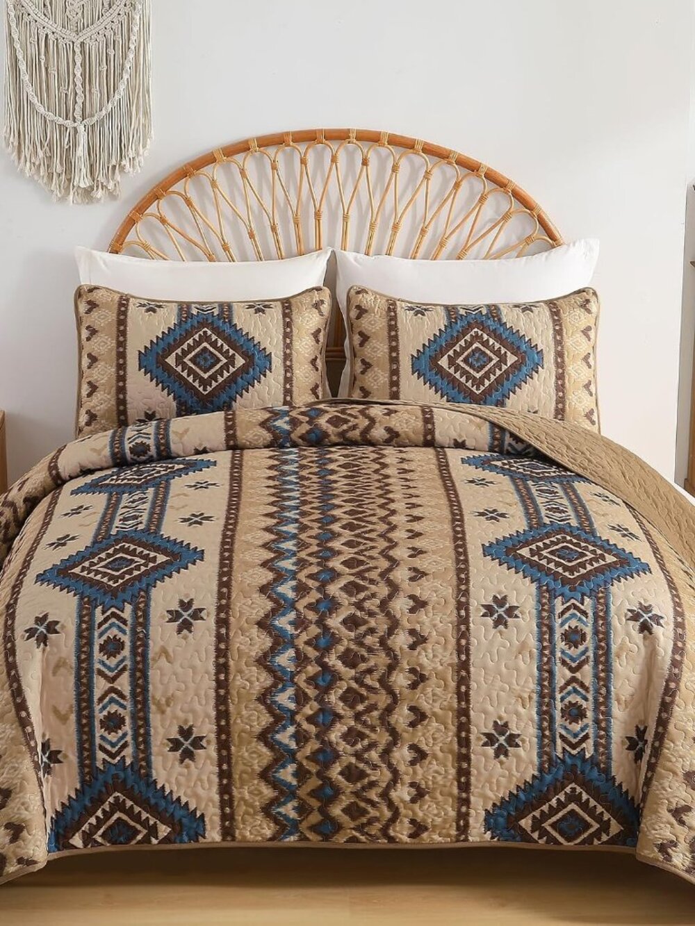 Brown Aztec Boho Quilt Set – 3pc Southwestern Bedspread